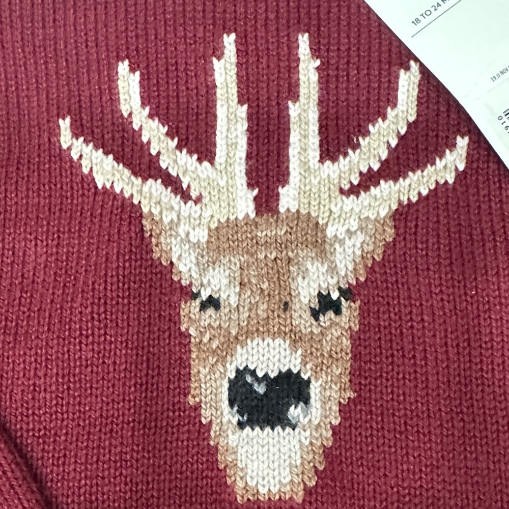 Janie and Jack Maroon Stag Knit Sweater 18-24months NWT - Picture 5 of 6
